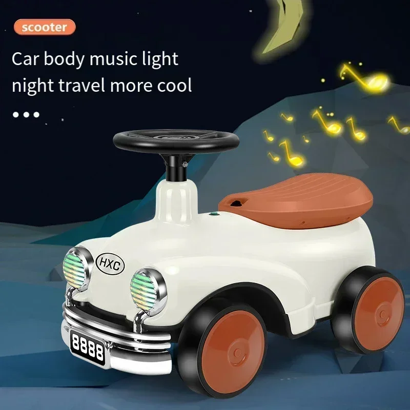 Retro Children\'s Scooter Car Baby Scooters Car 1-6 Years Old Boys and Girls Walker Light Music Baby Four Wheel Balance Yo-yo Car