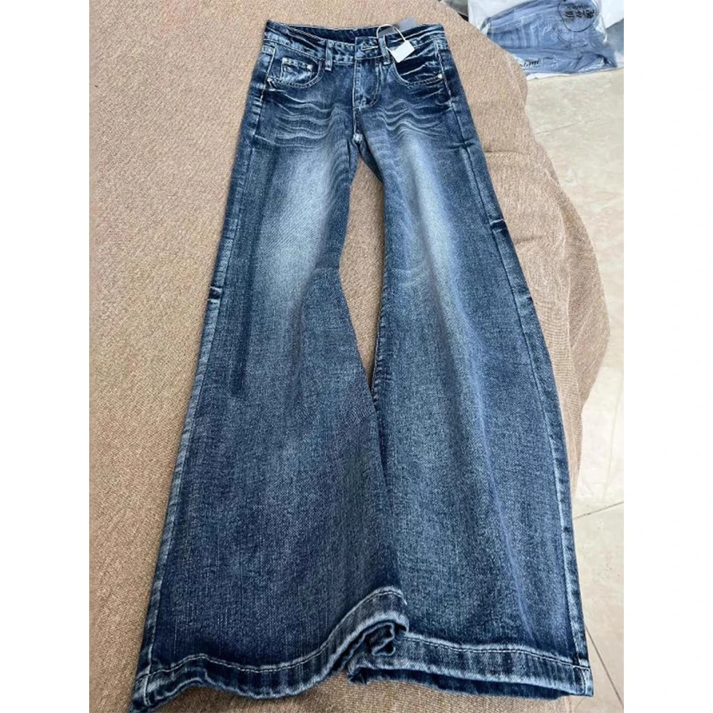 

Vintage Women Denim Pants High Waist Distressed Flare Trouser Female Spring Summer Fashion Long Blue Jeans Lady Commute Pants