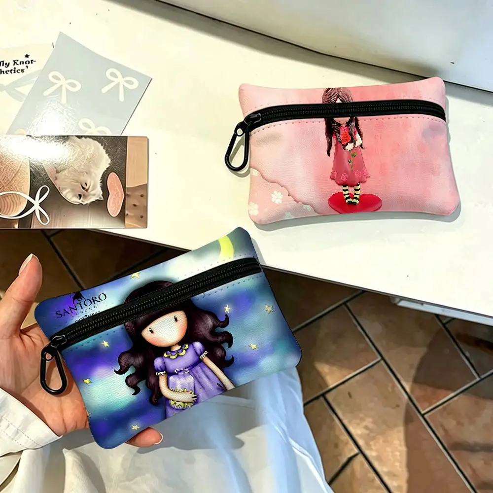 Cartoons Santoro Gorjuss Multifunctional Oxford Cloth Small Pouch With Hook Mini Coin Wallet Earbud Storage Bag