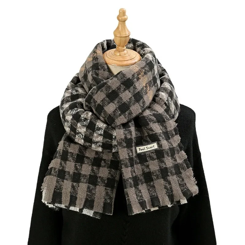 Vintage Classic Women\'s Thousand Bird Checkered Scarf Thick Winter Atmosphere with Neck Warmers Elegant Scarves Accessories Gift