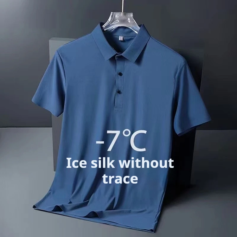 Ice Silk Traceless Polo Summer Thin Business Casual High Elastic Breathable Short Sleeve Flip Neck T-Shirt Men's Shirt