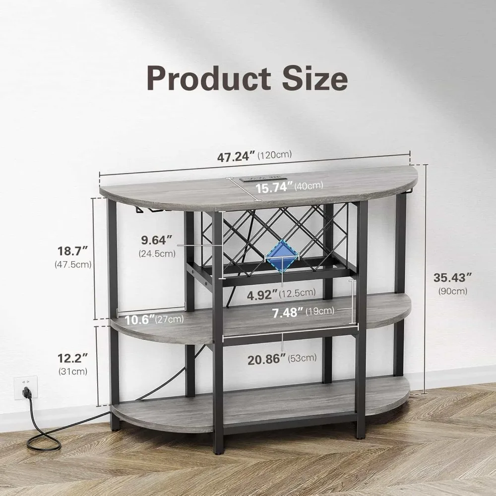 Bartafel Kast Met Stopcontact, Led Home Mini Bar Kast Voor Drank, Metalen Wijn Bar Stand Met 4-Tier Opslag