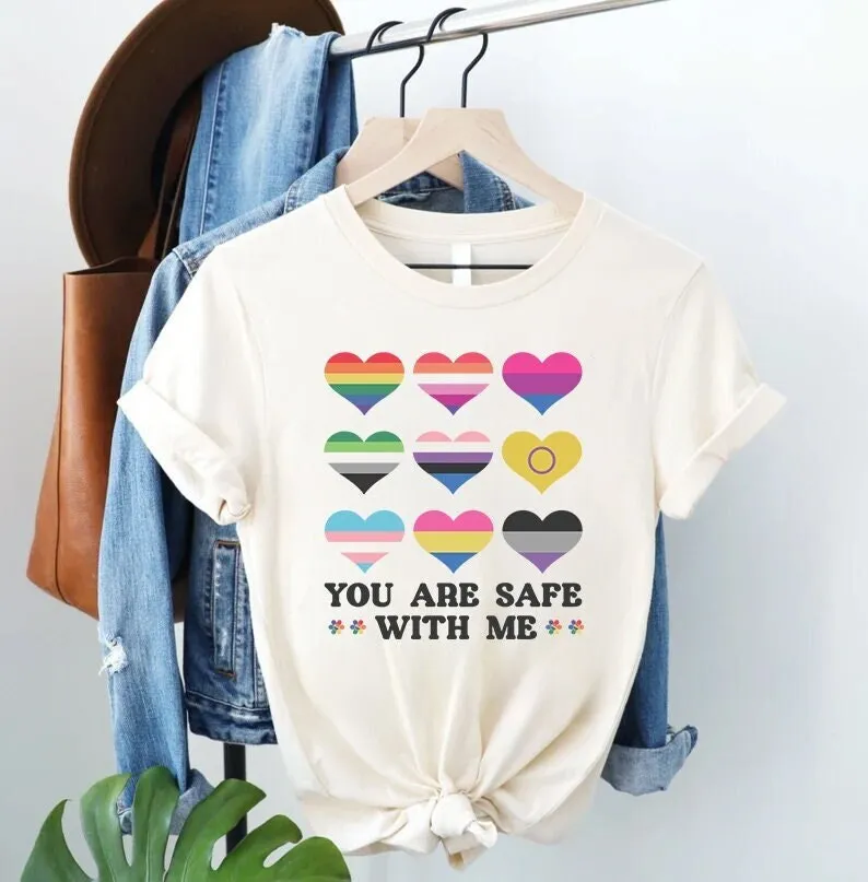 

You Are Safe With Me T Shirt Lgbt Heart Pride Sweat Flag Friendly Support Rainbow