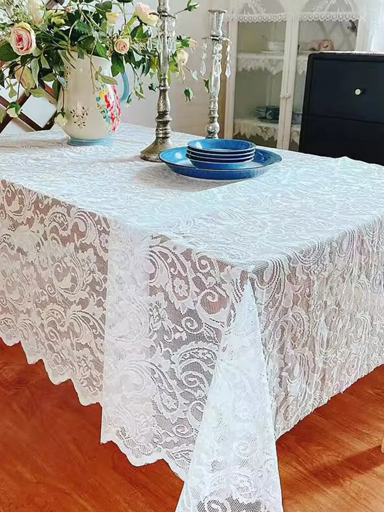 White Lace Tablecloth for Rectangular Tables, Vintage Style Wedding Table Cloths for Reception, Baby Shower, Birthday Party