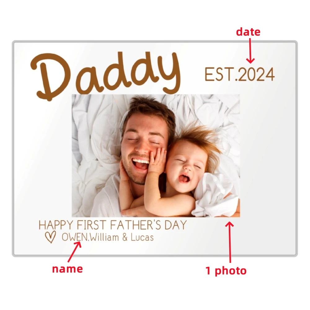 Personalized First Father's Day Frame Unique Acrylic Photo Frame Customized Wooden Stand Picture Plaqua Besr Gift for Daddy PAPA