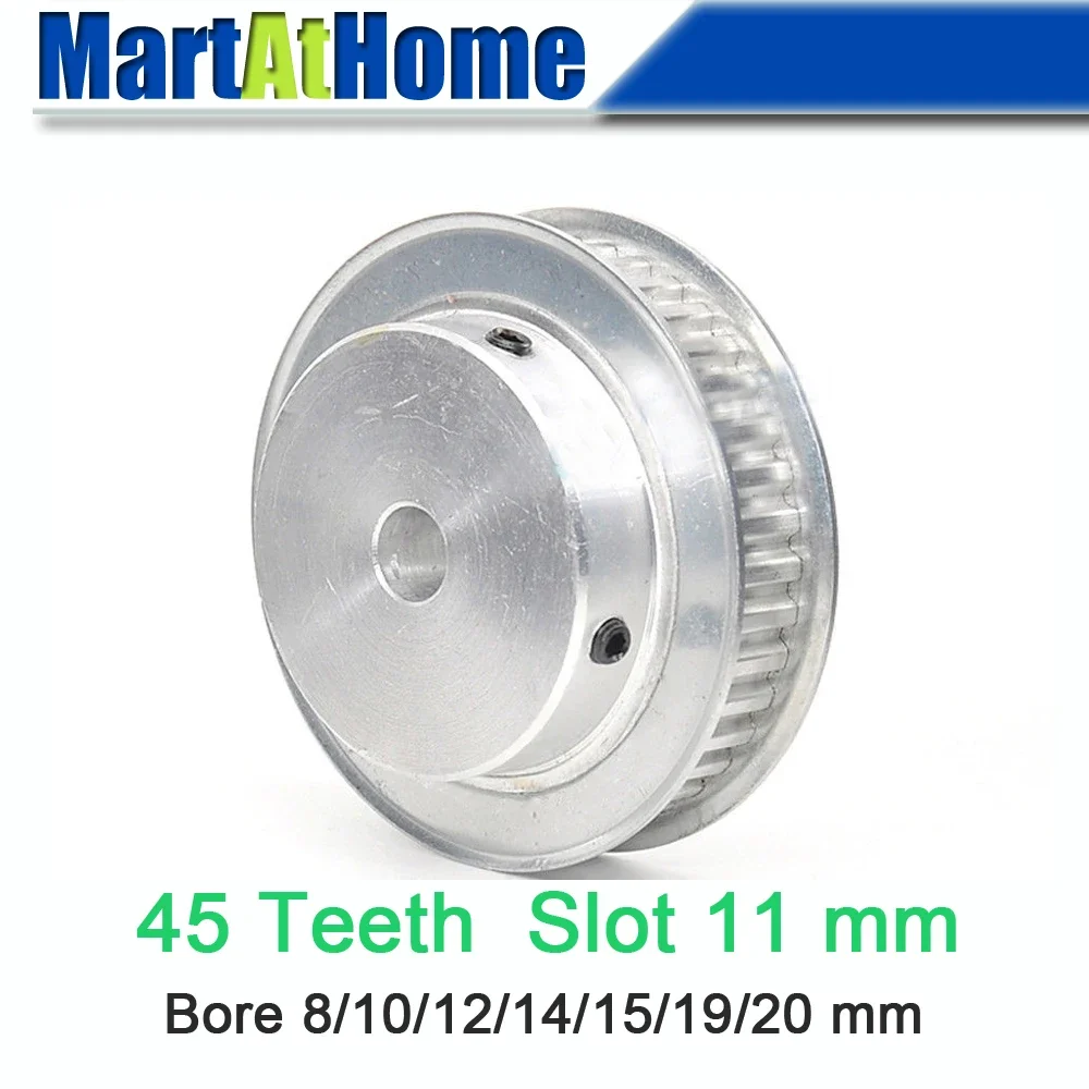 Aluminum Timing Pulley XL45 45T 45-Teeth Slot Width 11mm BF-type Boss 45mm Bore 8~20mm for 3D Printer