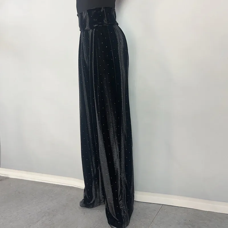 

Women High Waist Velvet Rhinestone Latin Dance Pants Black Standard Dancewear performance accessories Latin dance clothing women