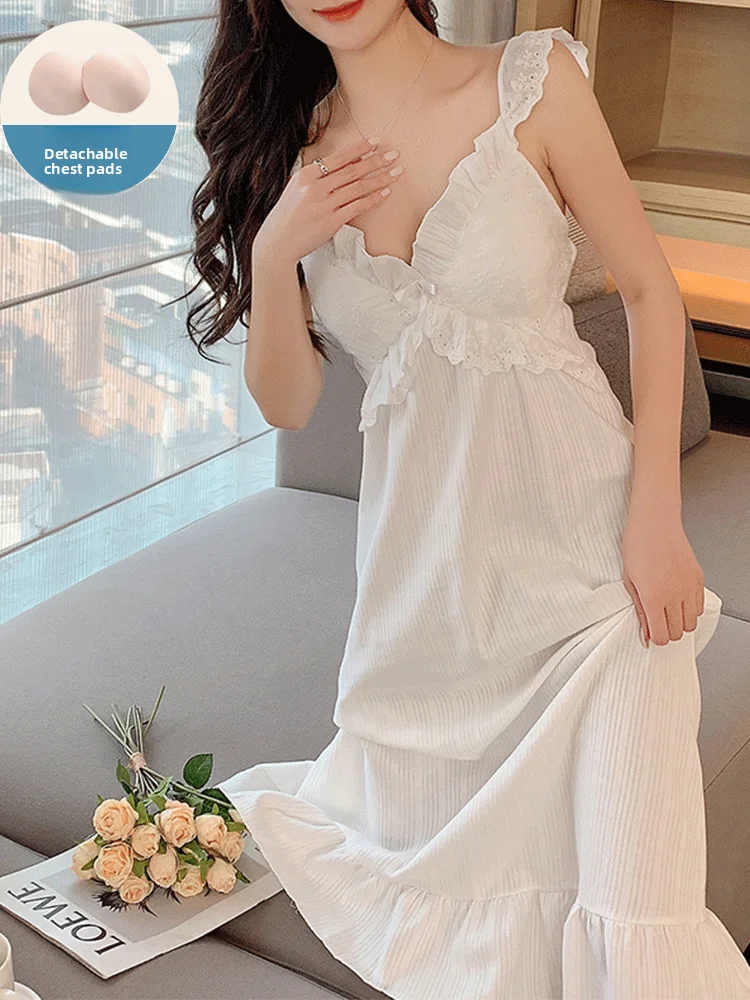 

Pure Cotton Sexy Summer Spwear Women's Che with Chest Pad Princ Sle Home Clothes for Pregnant Ladies ort Skirt ...