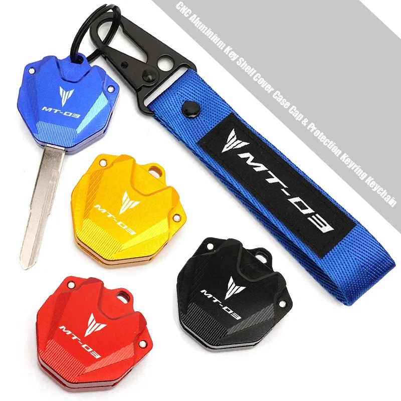 Motorcycle Accessories Fit For Yamaha MT-03 MT03 MT 03 CNC Aluminium Key Shell Cover Case Cap & Protection Keyring Keychain