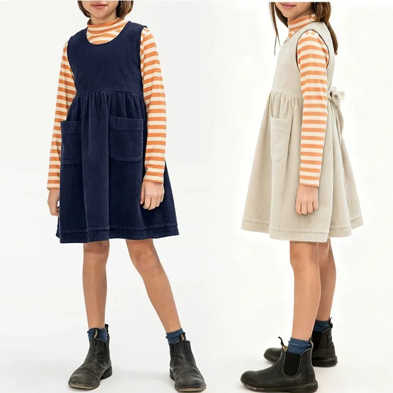 

UNITIM Kids Girls Corduroy Dress Sleeless Thicken Warm Toddler Girls Pinafore Dress Solid Color Little Girls Knee Length Dress