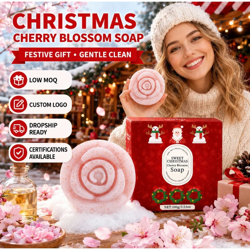Christmas Limited Edition Rose Shaped Cherry Blossom Soap 100g Mild Cleaning Fragrance Bath Soap Holiday Souvenir Handmade Soap