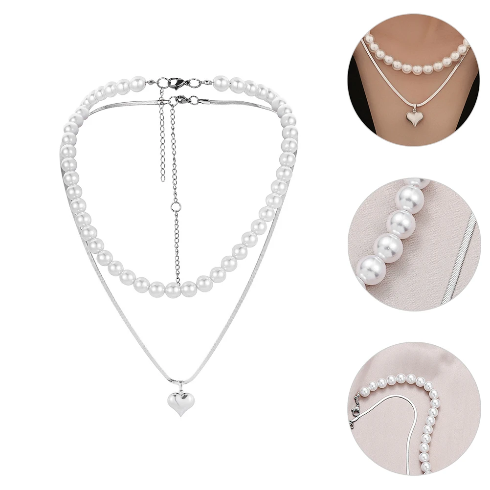 

Heart Shaped Pearl Necklace Simulation Decorative Jewelry DIY Style Matching Outfits Makeup Stackable Neck Chain Great Gifts Mom
