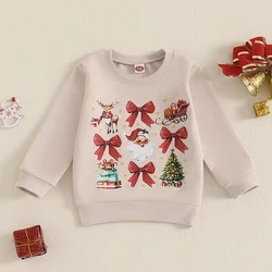 2024-09-06 Lioraitiin 1-5Y Little Girl Christmas Sweatshirt Santa Claus Bow Print Long Sleeve Round Neck Pullover Loose Tops