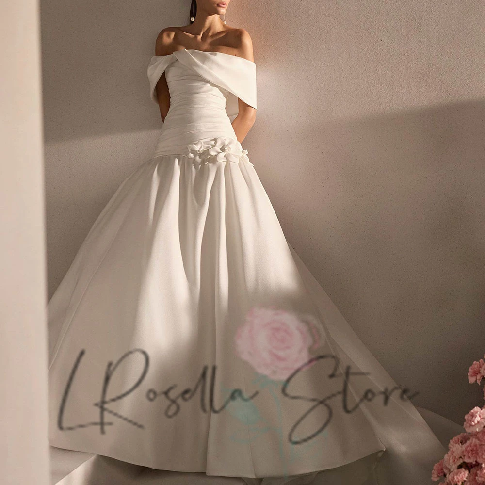 

LRosella A Line Elegant Boat-neck 3D Flowers Bridal Gown Sleeveless With Chapel Train Wedding Dress vestidos de novia 2025