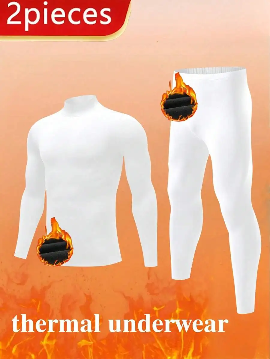 2-Piece Men's Thermal Underwear Set - High Neck Top & Long Johns for Cold Weather