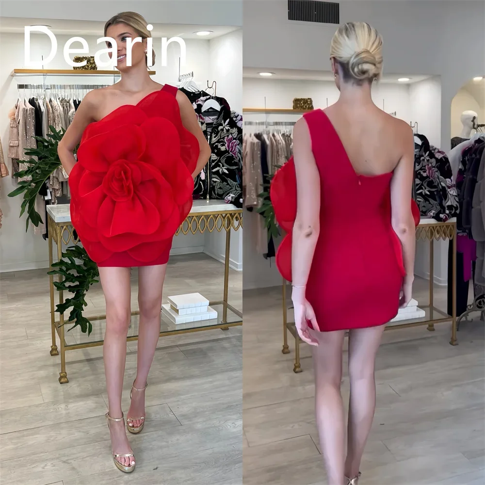 Customized Formal Dress Dearin One-shoulder Column Mini Length Skirts 3D Flower Bespoke Occasion Dresses Prom Evening Gown Saudi