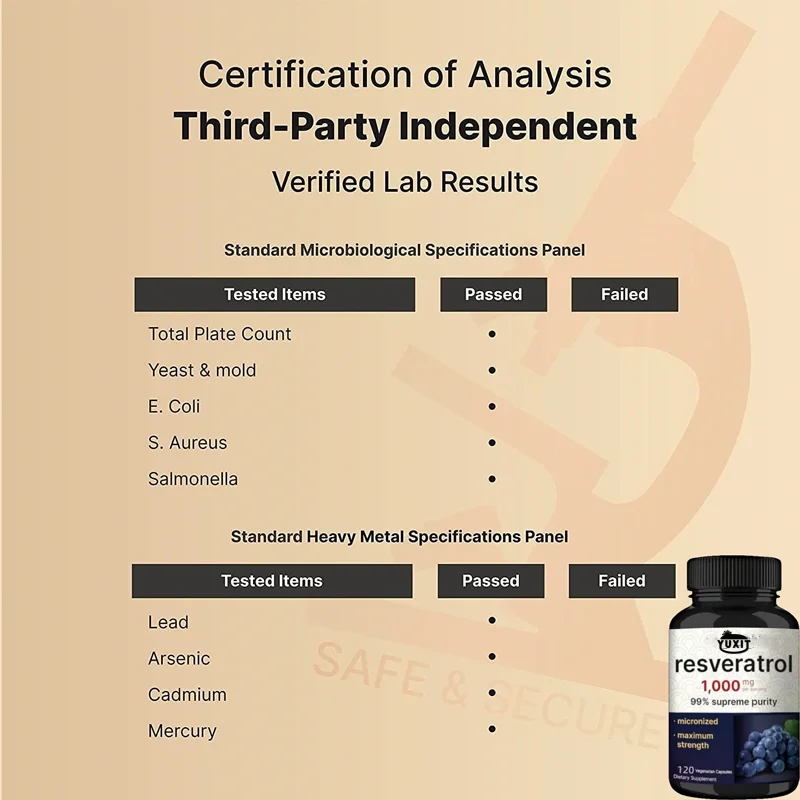 YUXIT Resveratrol Supplement 1000mg Per Serving120 Veggie Capsules, 99% Pure Trans-Resveratrol Brain & Heart Support – Non-GMO