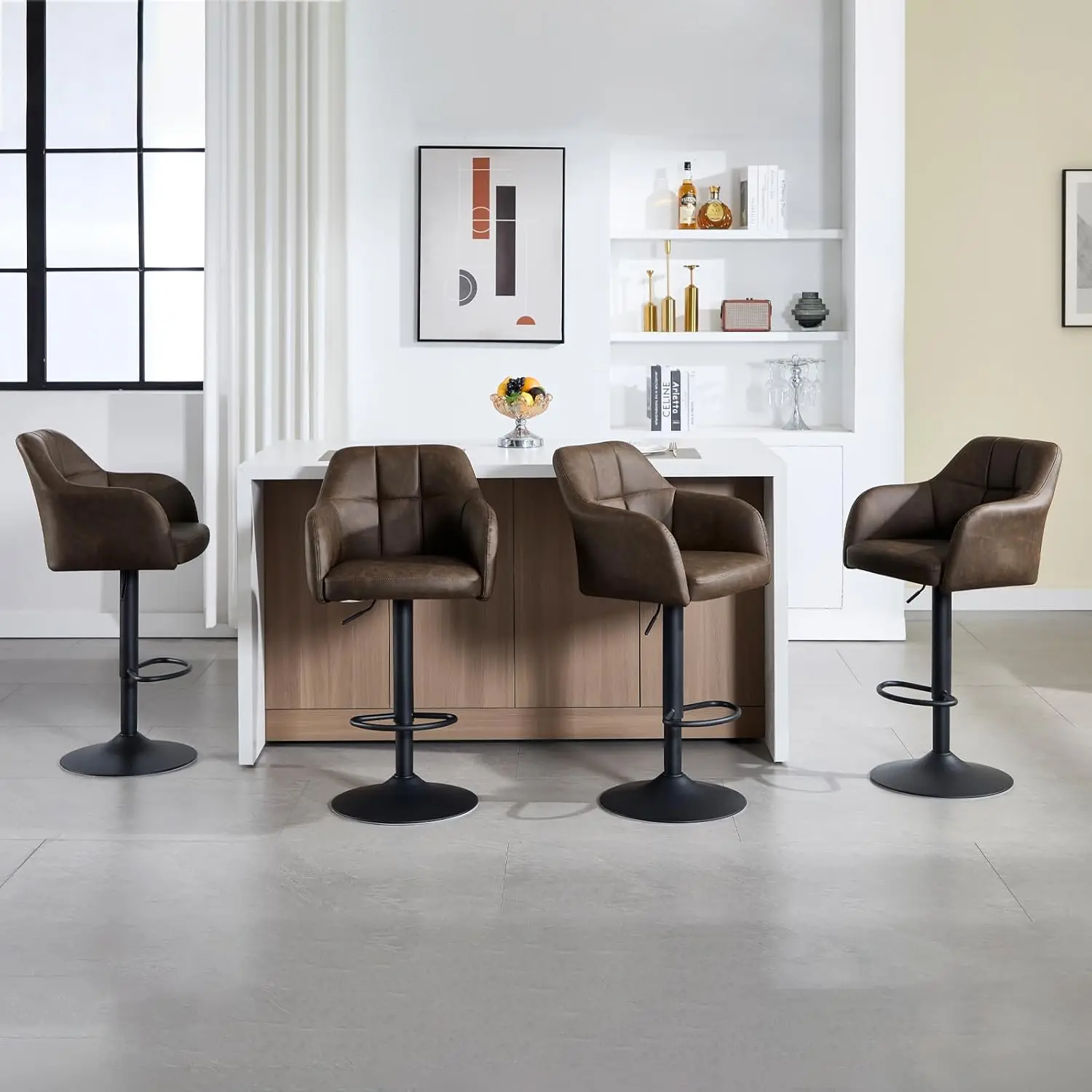 

Modern Swivel Barstools Set of 4 Faux Leather Counter Height Barstools with Armrest Upholstered Adjustable Bar, Customized