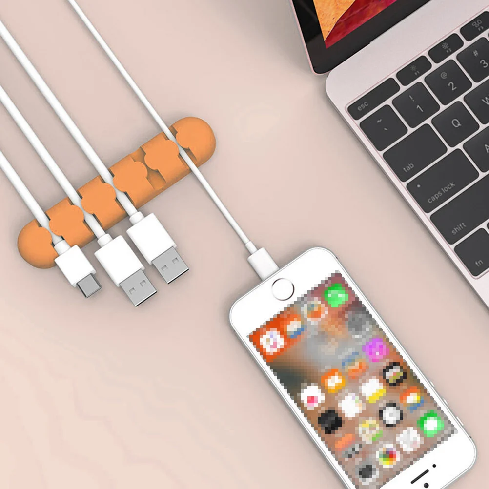 

5 Holes Cord Organizer Clips for Cable Management Self Adhesive Desktop Wire Organizer for Phone Audio Cables Orange