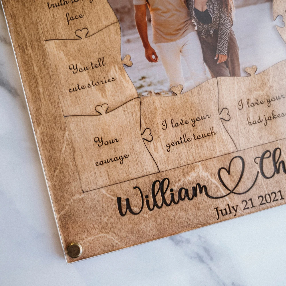 Valentine's Day Gift Custom Photo Frame Puzzles Ornaments 12 Reasons Why I Love You With Name Date Diy Wood Puzzle Piece Collage