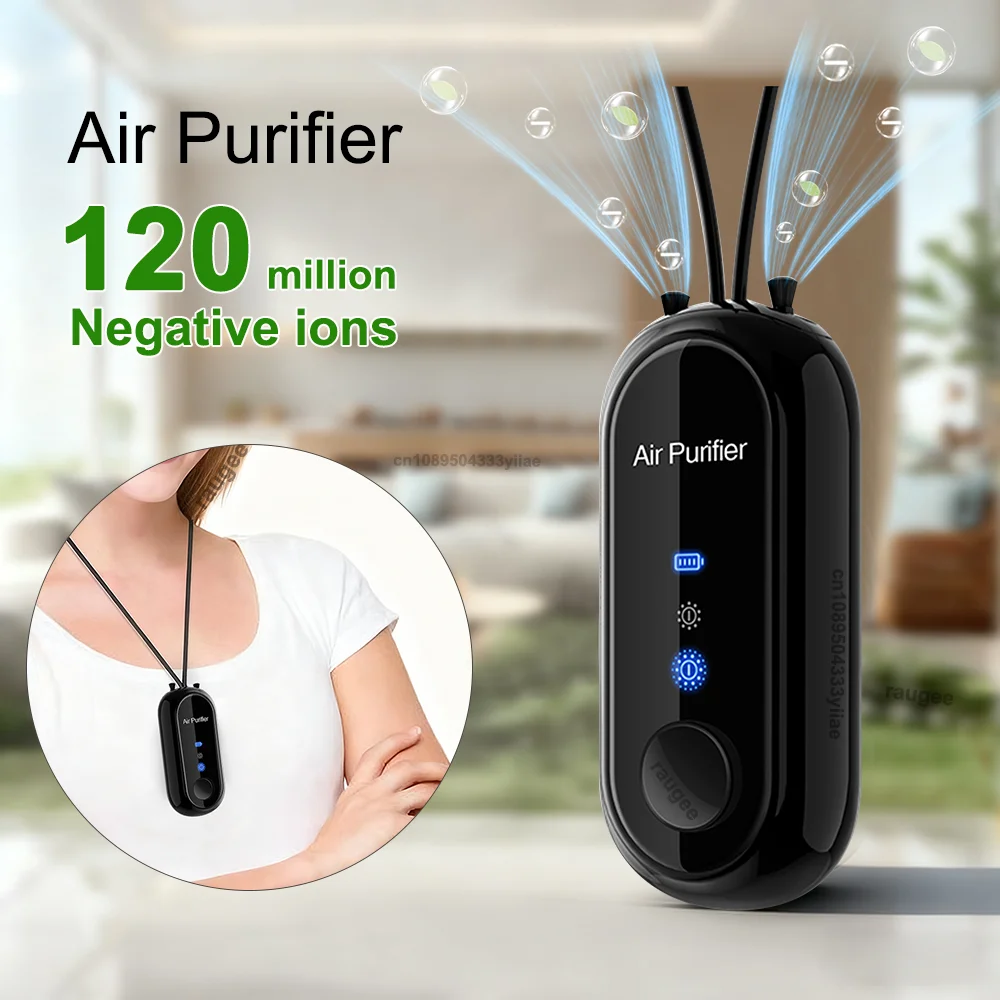 Mini Air Purifier Negative Ion Generator Air Freshener for Cars Portable Hanging Neck Air Purifier Smoke PM2.5 Virus Remover