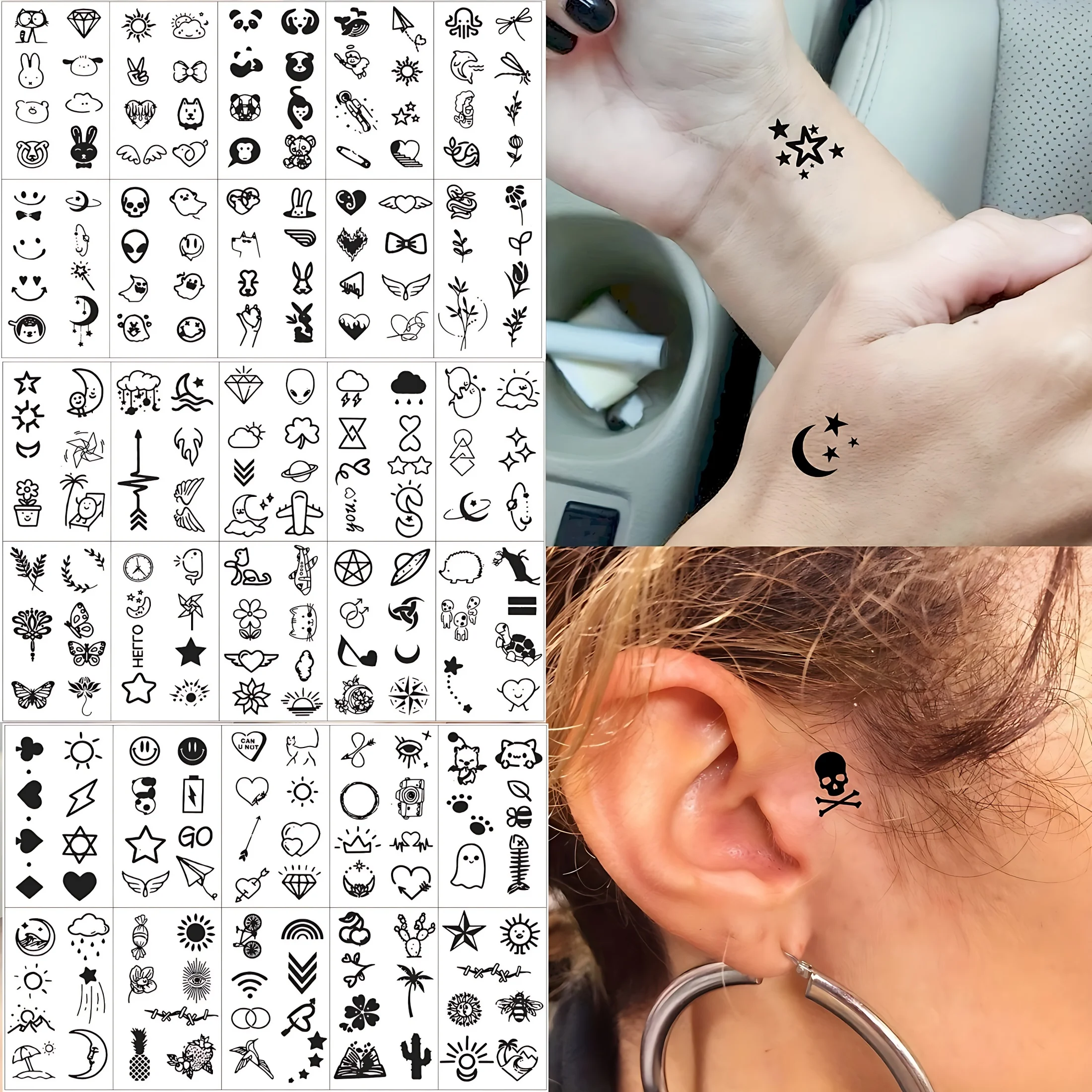 10 stuks kleine waterdichte nep-tatoeages stickers voor vrouwen meisjes dames vinger gezicht lichaam diamant maan panda aap tijdelijke tattoo