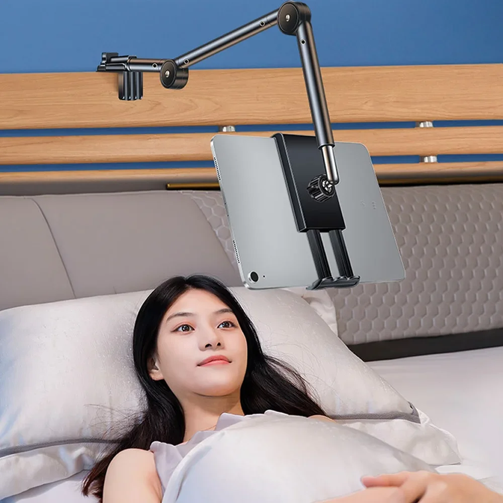 Universal Tablet Stand Clip Lazy Bracket Flexible Articulating Aluminum Arm Phone Mount Tablet Holder For All 4-11 Inch Device