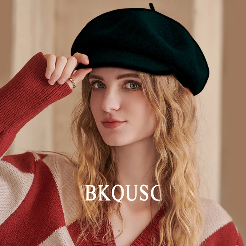 Unisex Wool Beret Cap Solid Color Winter Warm Vintage Pure Wool Black Berets Casual Adjustable Wool Retro Newsboy Hats 55-58cm