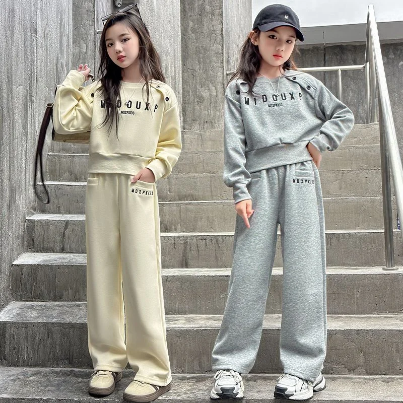 2025 Girls Sport Sets Autumn Spring Children Clothes Suits Kids Long Sleeve Sweatshirt+Loose Pant 2Pcs Outfits Teen Casual Set