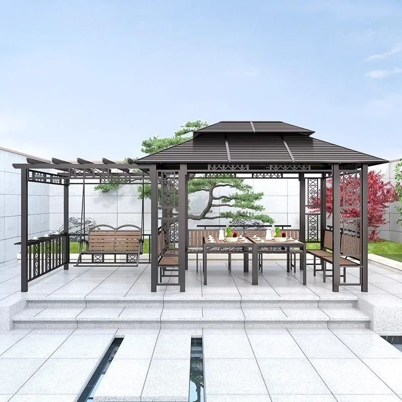 Garden Pavilion Outdoor Grape Rack Anticorrosive Wood Four Corners Tea Pavilion Galvanized Top Shade Canopy