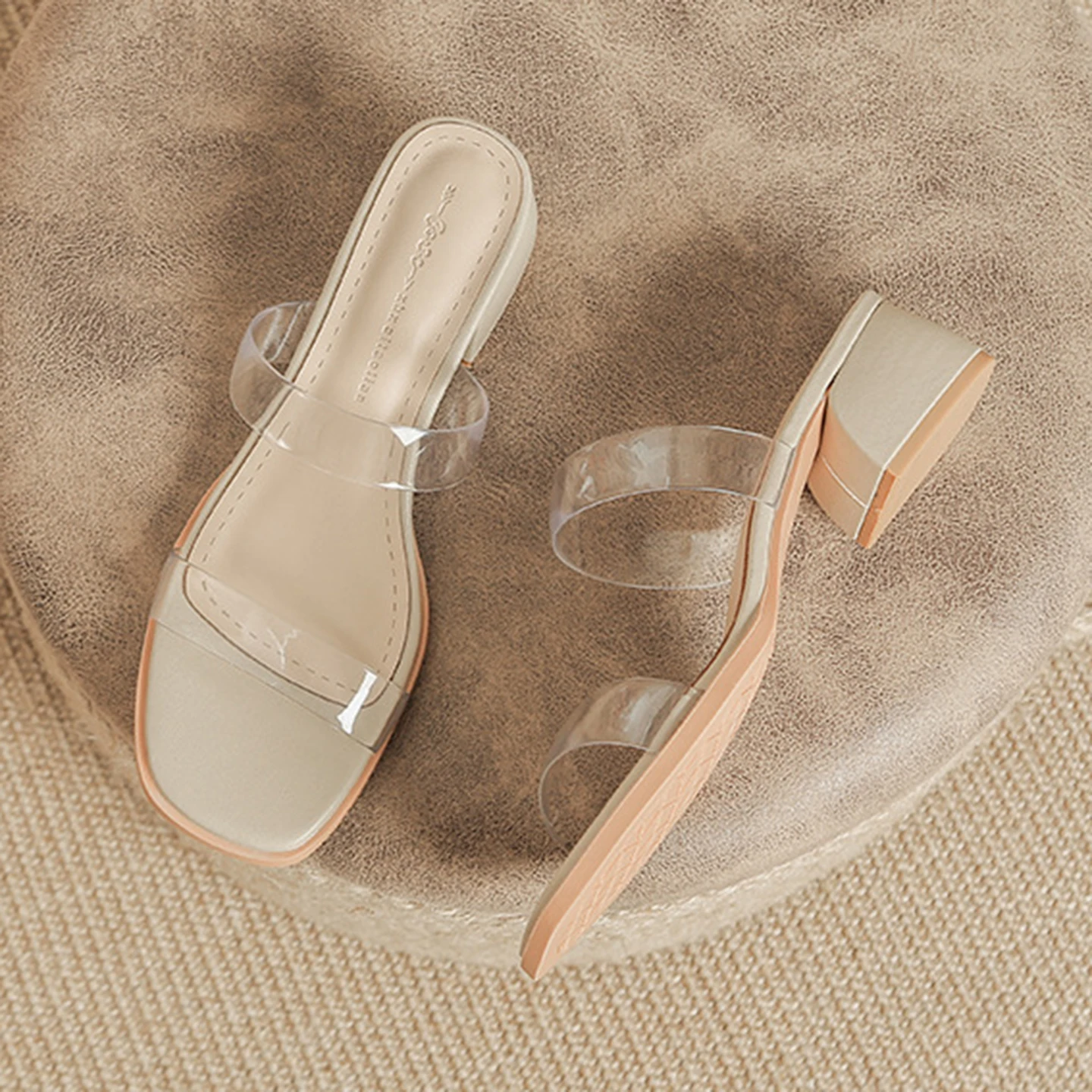 French high-heeled Slippers Female Shoes Middle Heels Comfortable New Summer Women Elegant Dress Fashion Mules Slides Size 34-43