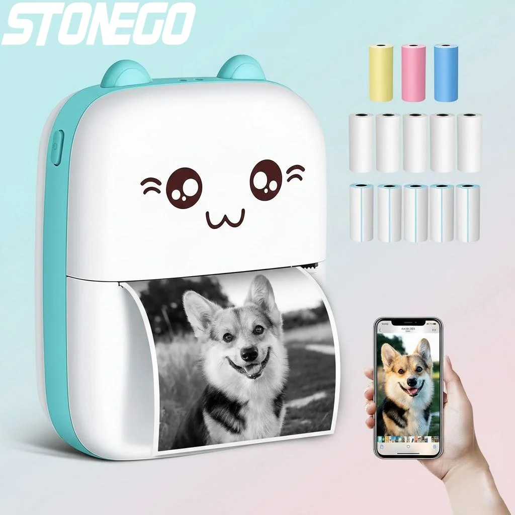 Bluetooth Thermal Printer No Ink Needed High Resolution 205 DPI Photo Label Memo Printer 3 Style Pocket Size