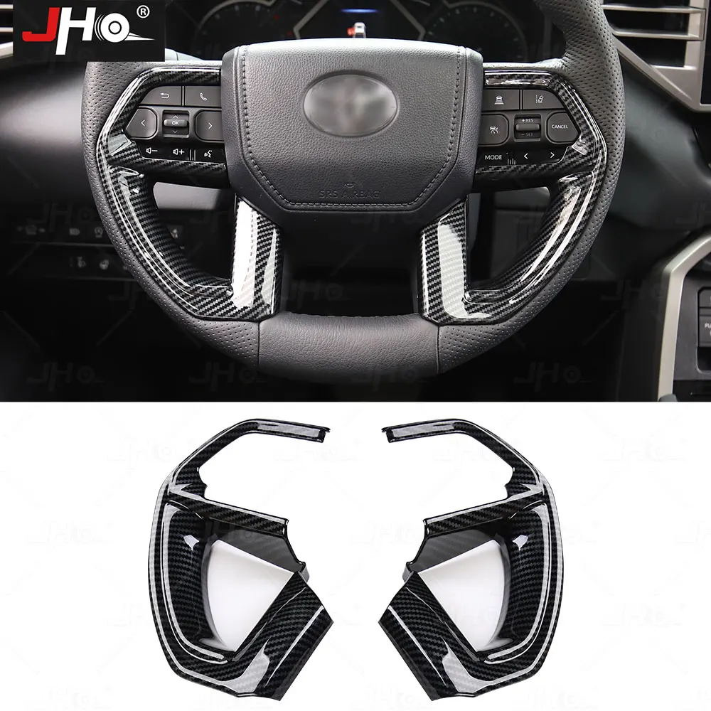 JHO ABS Carbon Grain Steering Wheel Overlay Cover Trim For Toyota Tundra 2022 2023 Pickup Truck Accessories