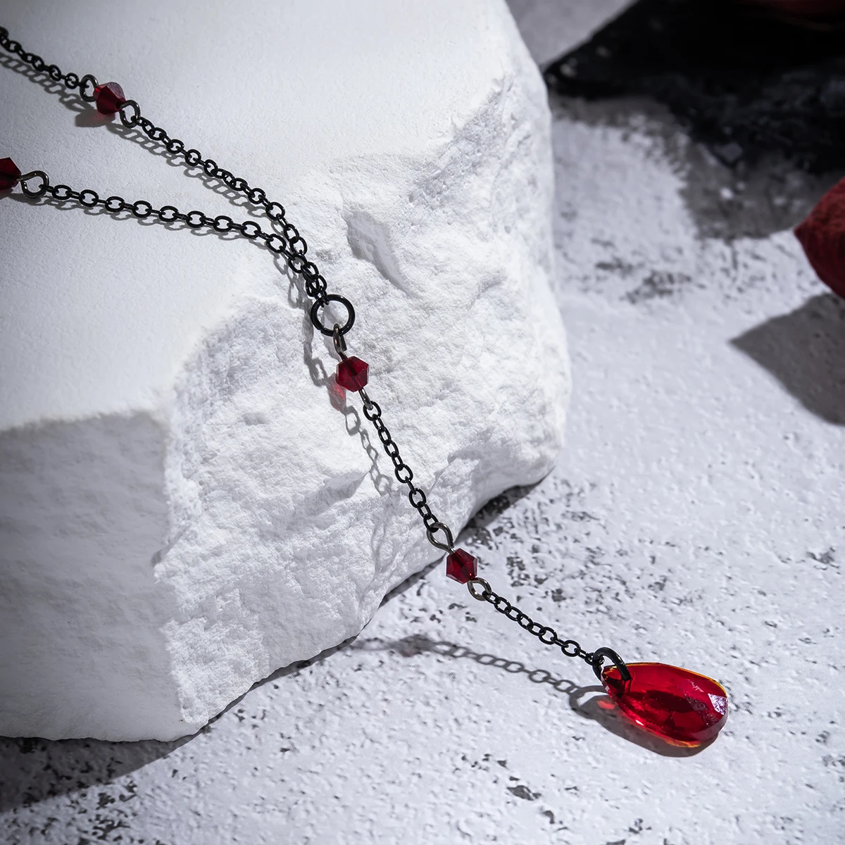 IngeSight.Z Gothic Dark Red Crystal Pendant Necklace Women Vintage Metal Link Chain Choker Necklace Cosplay Halloween Jewelry image 6