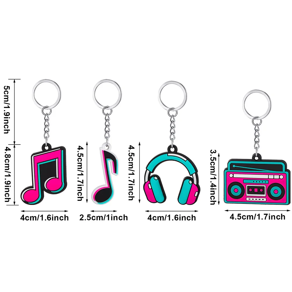 12 Pieces Music Party Favors 80s Decorations Silicone Keychain Musical Note Roll Themed Party Supplies Radio Earphone Shaped