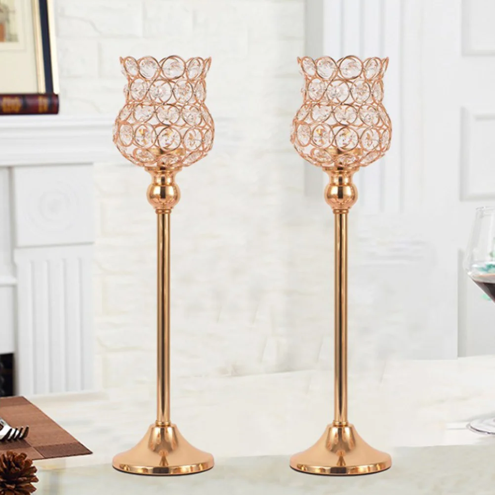 

Crystal Holder For Pillar Candles Tall Gold Candlestick Table Centerpiece Wedding Party Christmas Decor