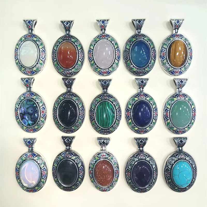 Antique Ethnic Landscape Cloisonn Amethyst Rose Quartz Abalone Shell Black Tiger Stone Diy