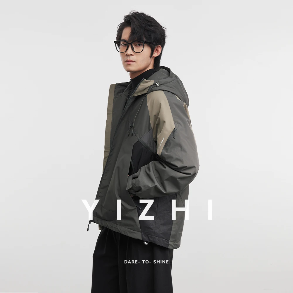 Giacca in cotone con cappuccio da uomo alla moda 2025 Autunno Inverno Nuova giacca in cotone caldo per esterni Giacca con cappuccio a blocchi di colore