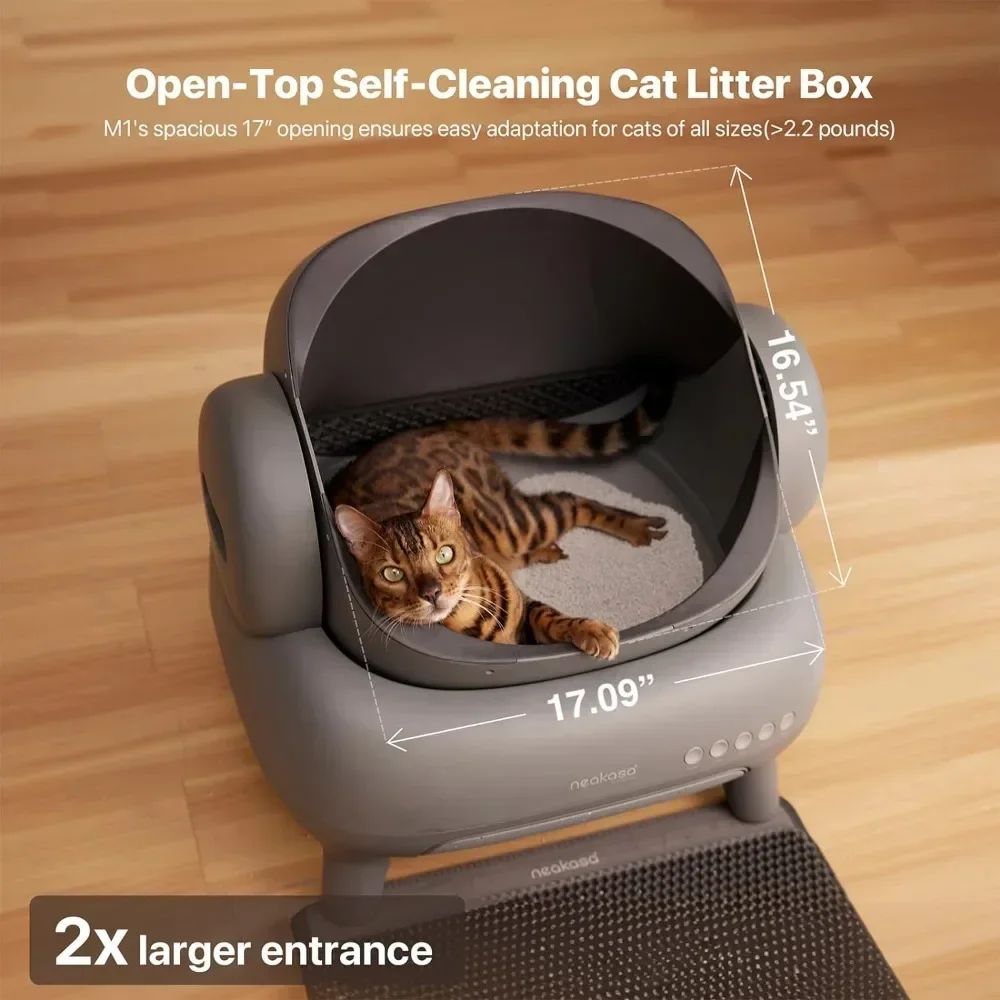 Caja de arena automática para gatos con Control por aplicación, bandeja cerrada para inodoro para gatos M1, caja de arena para gatos autolimpiante con tapa abierta, caja de arena para gatos para mascotas