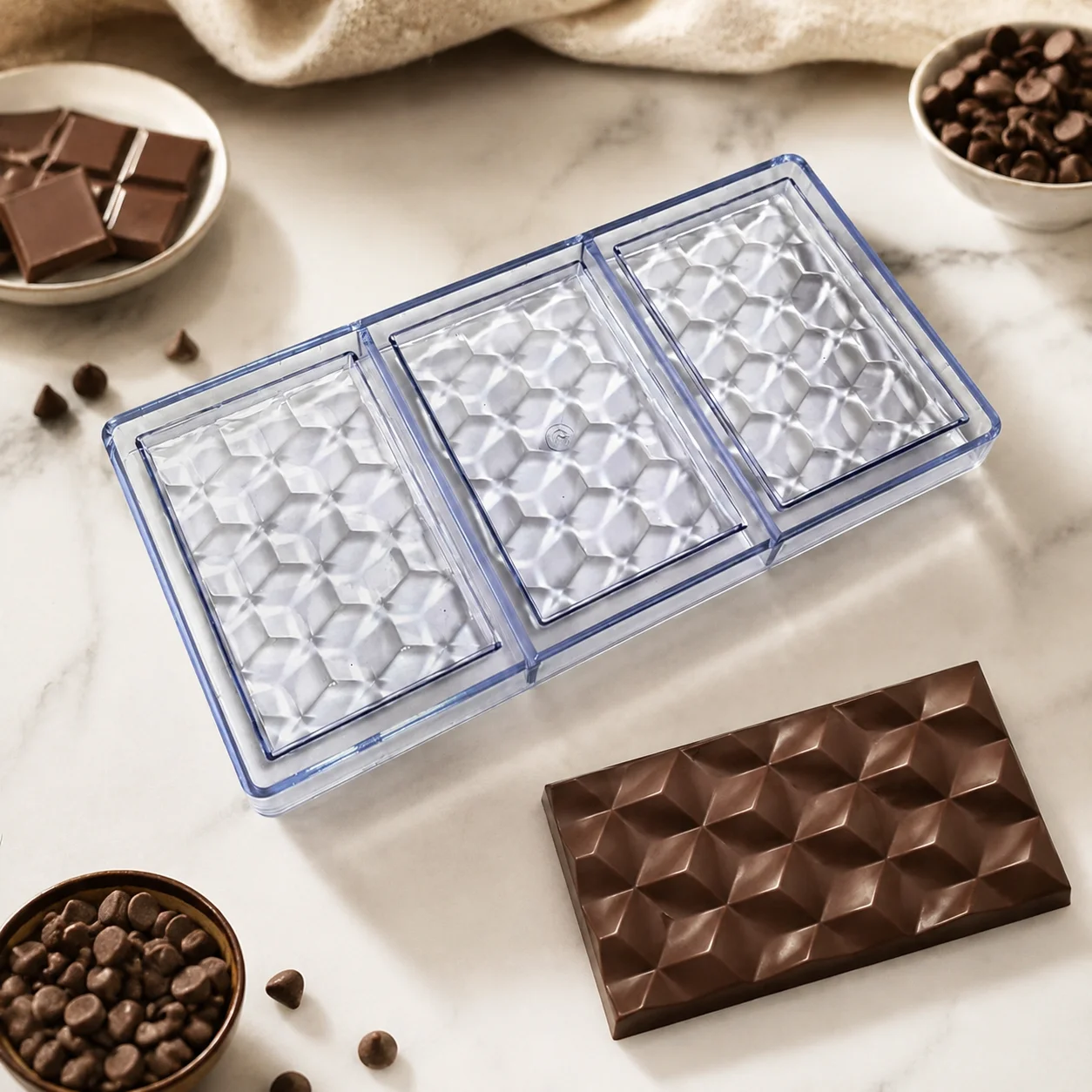 Polycarbonate 3D Chocolate Bar Mold, Beginner Friendly Candy Bonbons Mould for Home Baking & Pastry Making