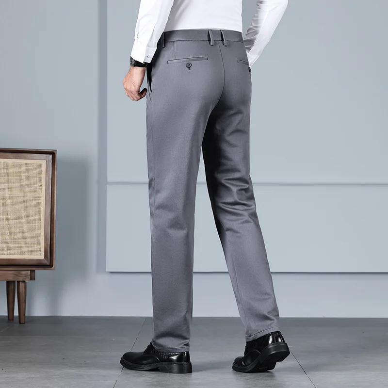 Cotton Elastic Suit Pants Men's High-End Quality Formal Wear Office Business Loose Straight High Waist Slim Casual Pants