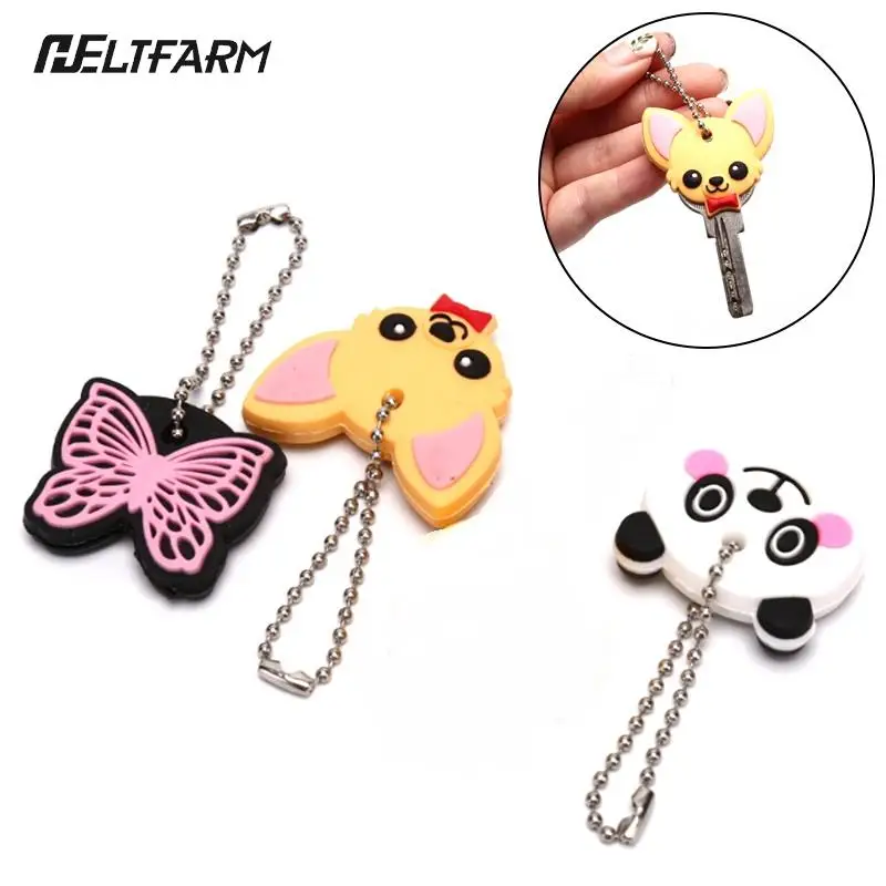 1Pc Silicone Key Ring Cap Head Cover Keychain Case Shell Dog Butterfly Cat Animals Shape Lovely Jewelry Gift For Women/Man