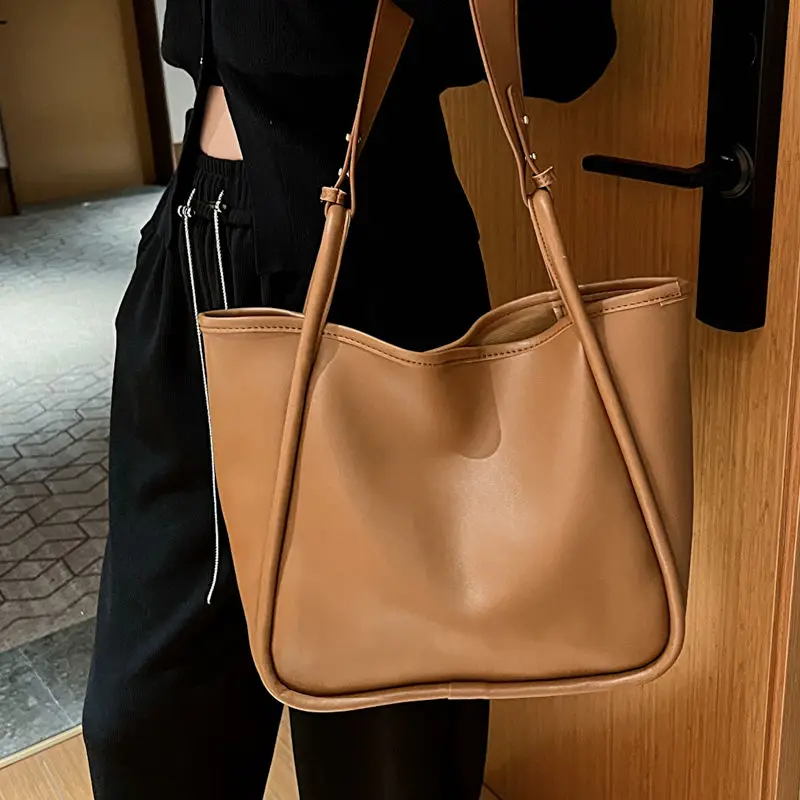 Underarm Shoulder Bags Women Big Capacity Pure Color PU Leather Office Ladies Casual Tote All-match Korean Fashion Texture Chic