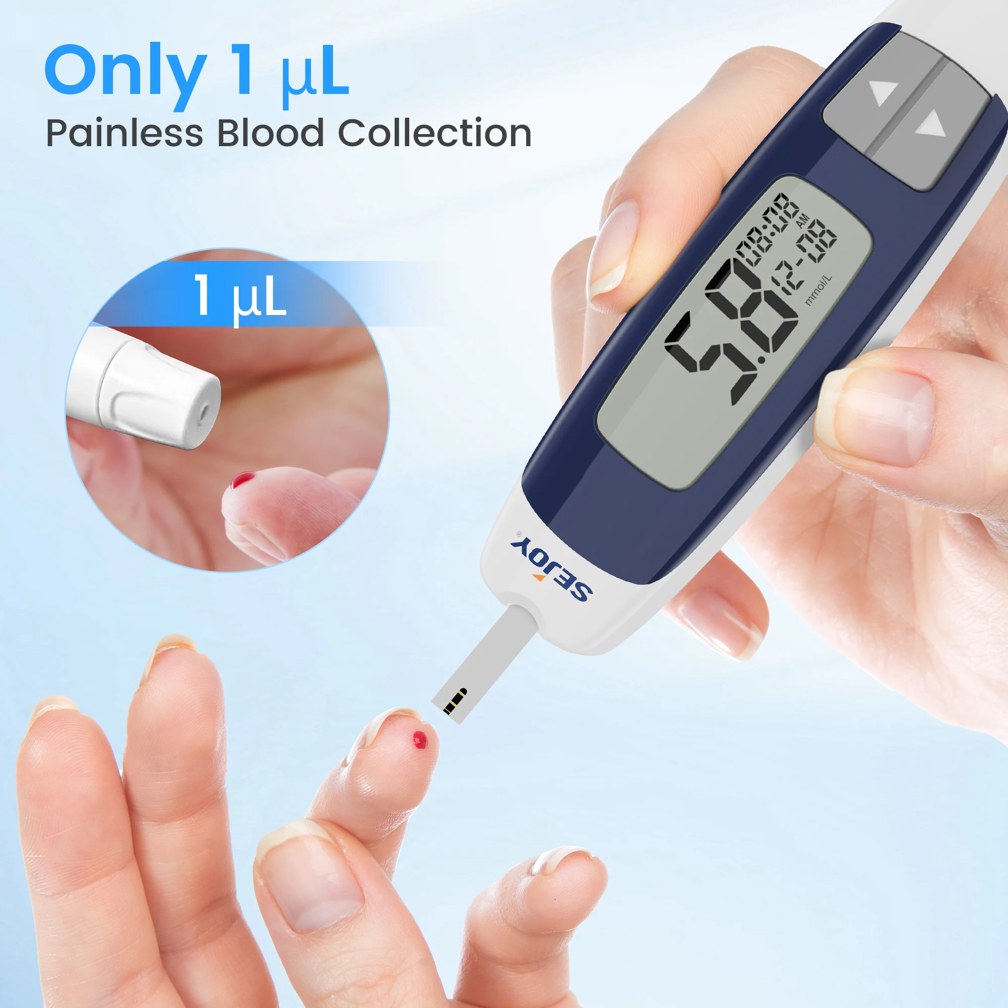 Sejoy BG-203 Blutzuckermessgerät-Set, 50 Stück Teststreifen, Lanzetten für Diabetes-Monitor, digitales Blutzuckermessgerät, Teststreifen werden separat verkauft – Detail 13