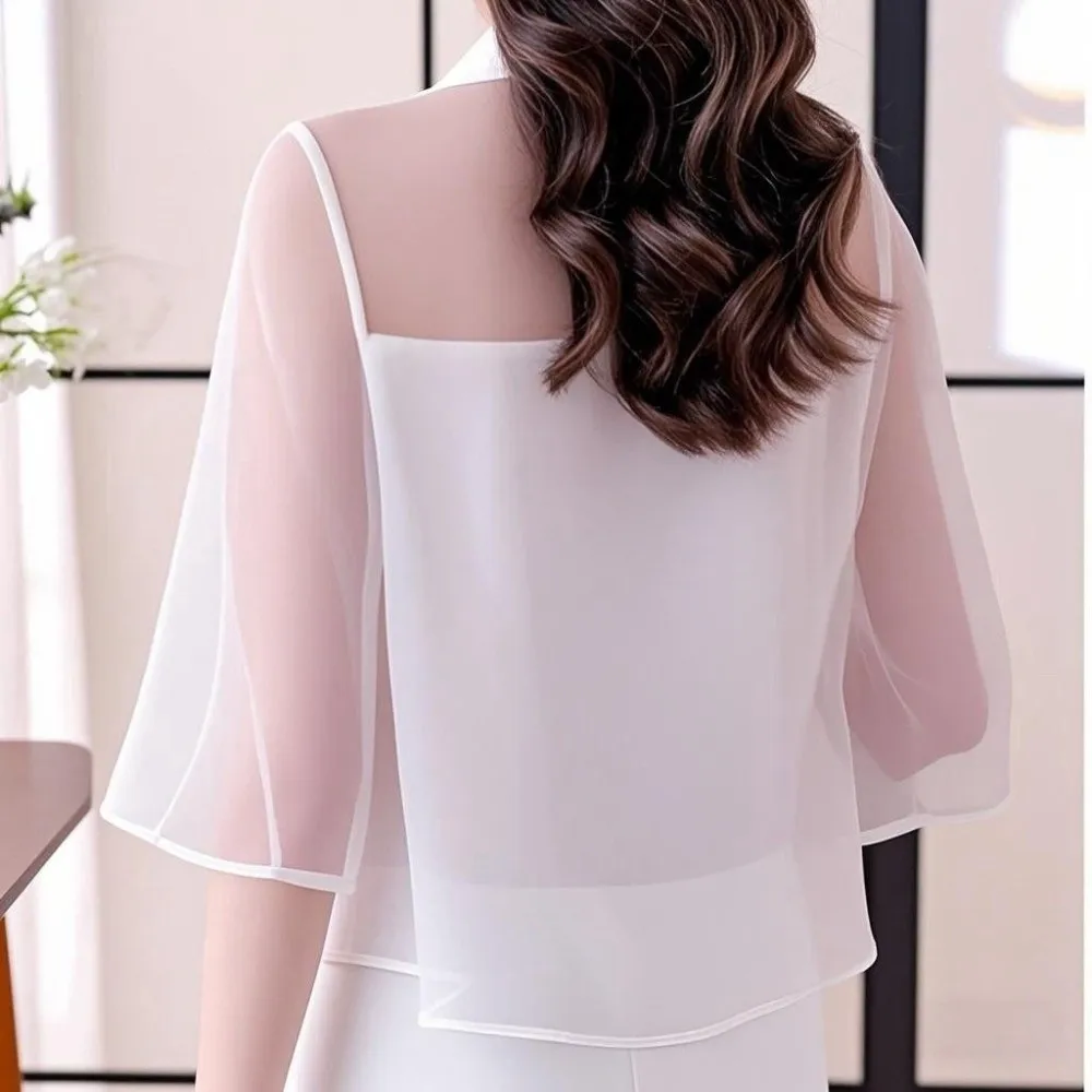 Fashion Half Sleeve Chiffon Cardigan V-Neck Lightweight Shawl Cardigan Sun Protection Breathable Outerwear Top Outdoor Wear