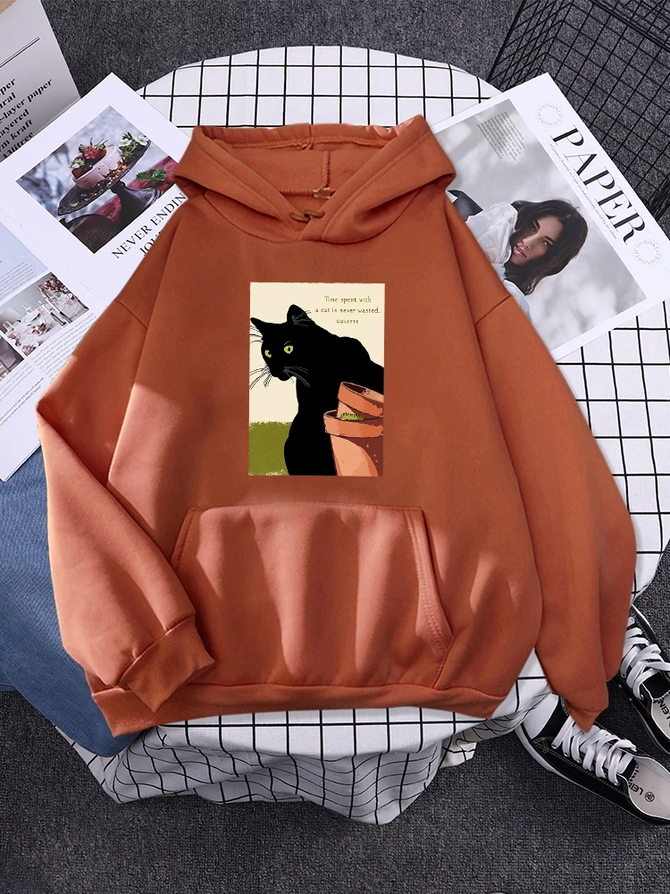 Time spent with a cat is never wasted. Women Hoodie Full Sleeve Sportswear Creativity Quality Sweatshirt Oversize Streetwear