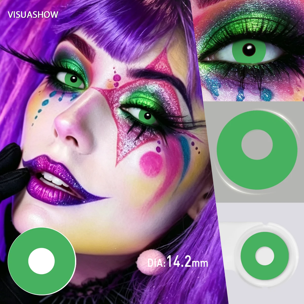 Lalens Grüne Anime-Cosplay-Farbkontaktlinsen, 1 Paar, 14,2 mm, Kosmetiklinsen für Cosplayer, Halloween, Weihnachtsfeier, Kostüm, Augen-Make-up – Detail 2