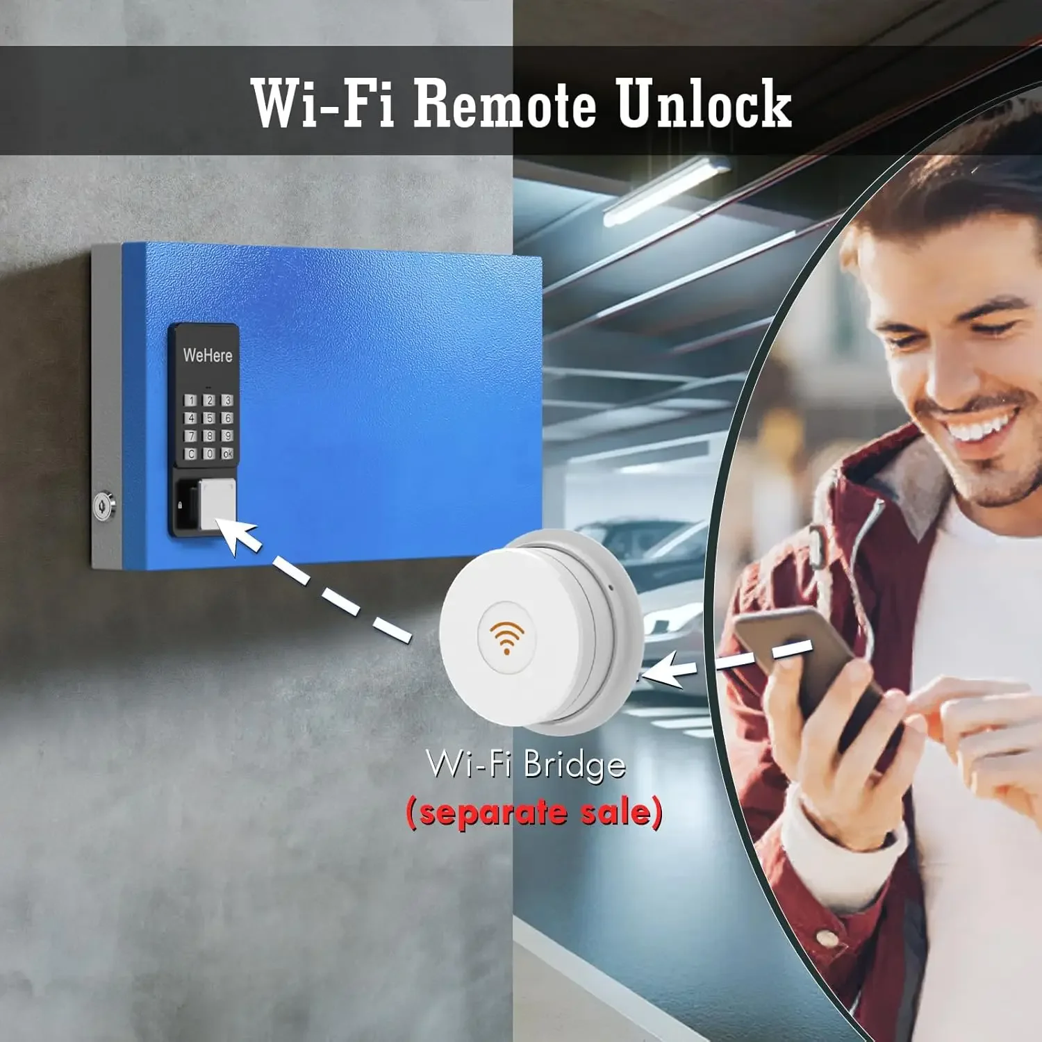 WeHere 24 Key Lock Box Wall Mount, APP Bluetooth/One Time Password Share/Wi-Fi Remote/Fixed Code/Key Unlock, Smart Key Cabinet