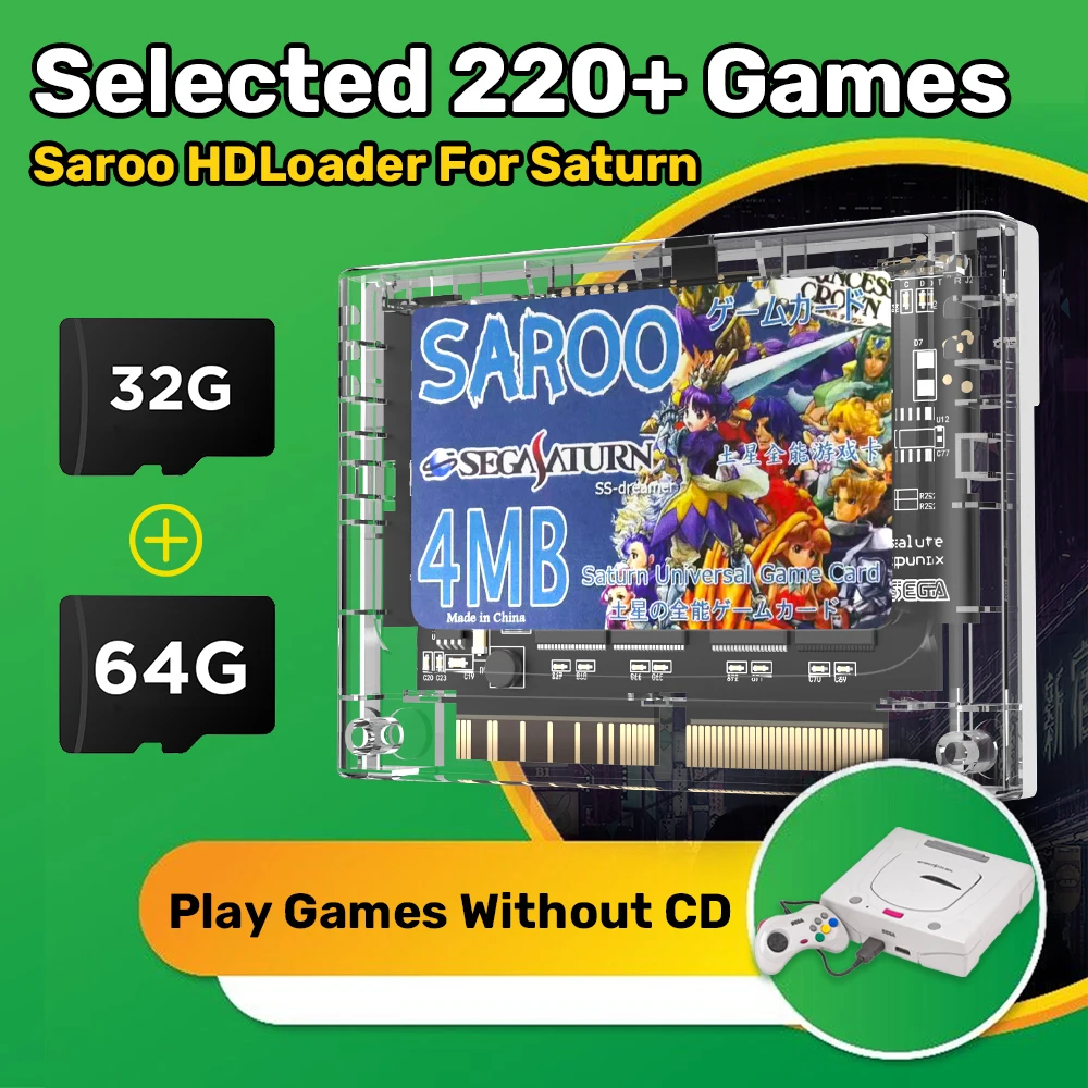 

SAROO HDLoader For Sega Saturn Retro Game Consoles Support TF Memory Card Built-in Selected 220+ Games Brand New Chip Plug&Play