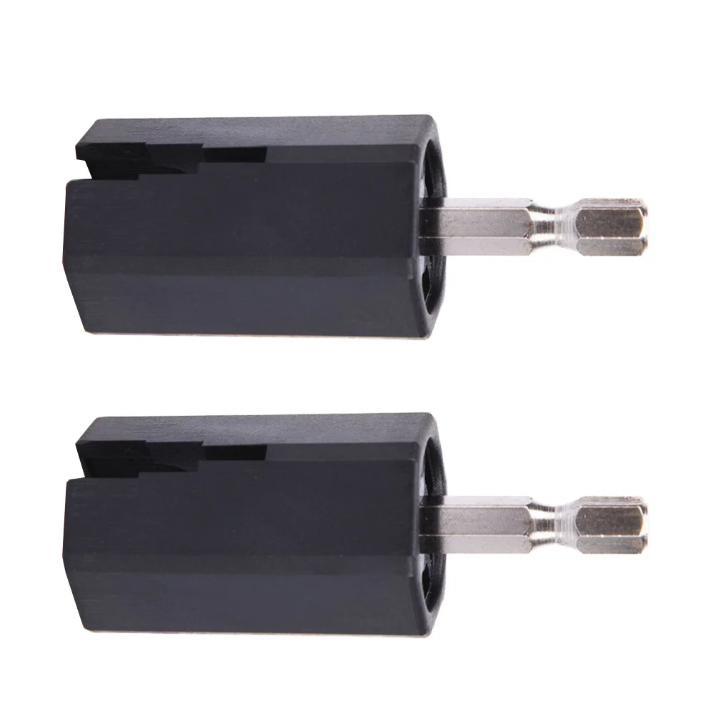 เครื่องมือมัดสายกีตาร์ 2 ชิ้น หัวเจาะแบบหกเหลี่ยมสำหรับสว่านไฟฟ้า ใช้ดึงหมุดกีตาร์ ซ่อมแซม เปลี่ยน ใช้ได้กับกีตาร์ ทำจากพลาสติก ABS สีดำ และโลหะ